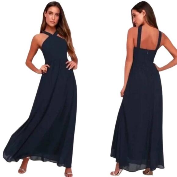 Lulus Air of Romance Navy‎ Blue Sleeveless Formal Maxi Dress Size L - Picture 1 of 11